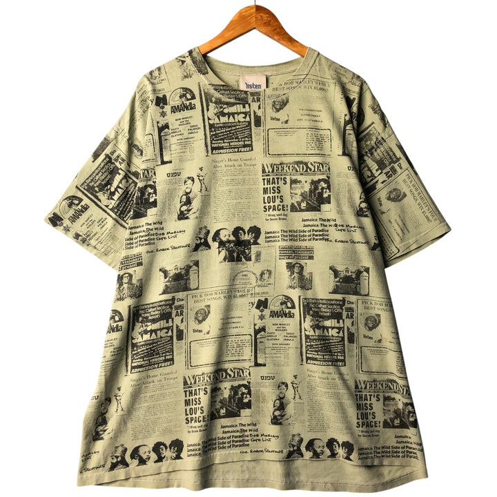 listen clothing Large print T-shirt Made in USA Men's XL size cotton Khaki type sage green Vintage Second Hand