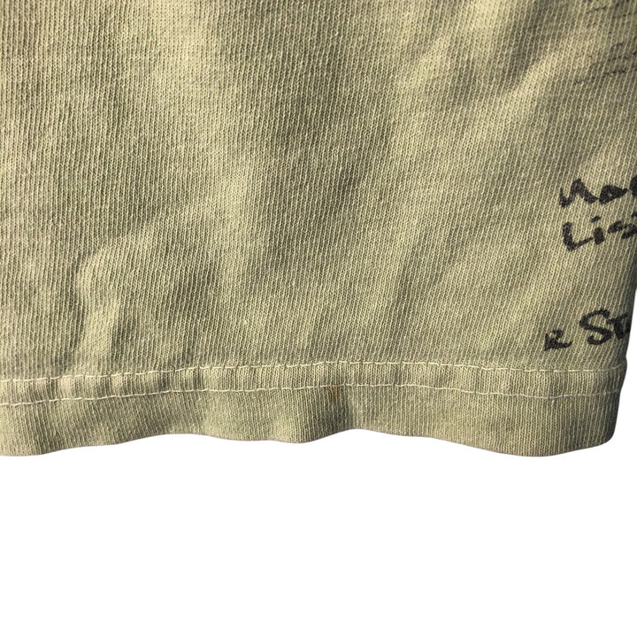 listen clothing Large print T-shirt Made in USA Men's XL size cotton Khaki type sage green Vintage Second Hand