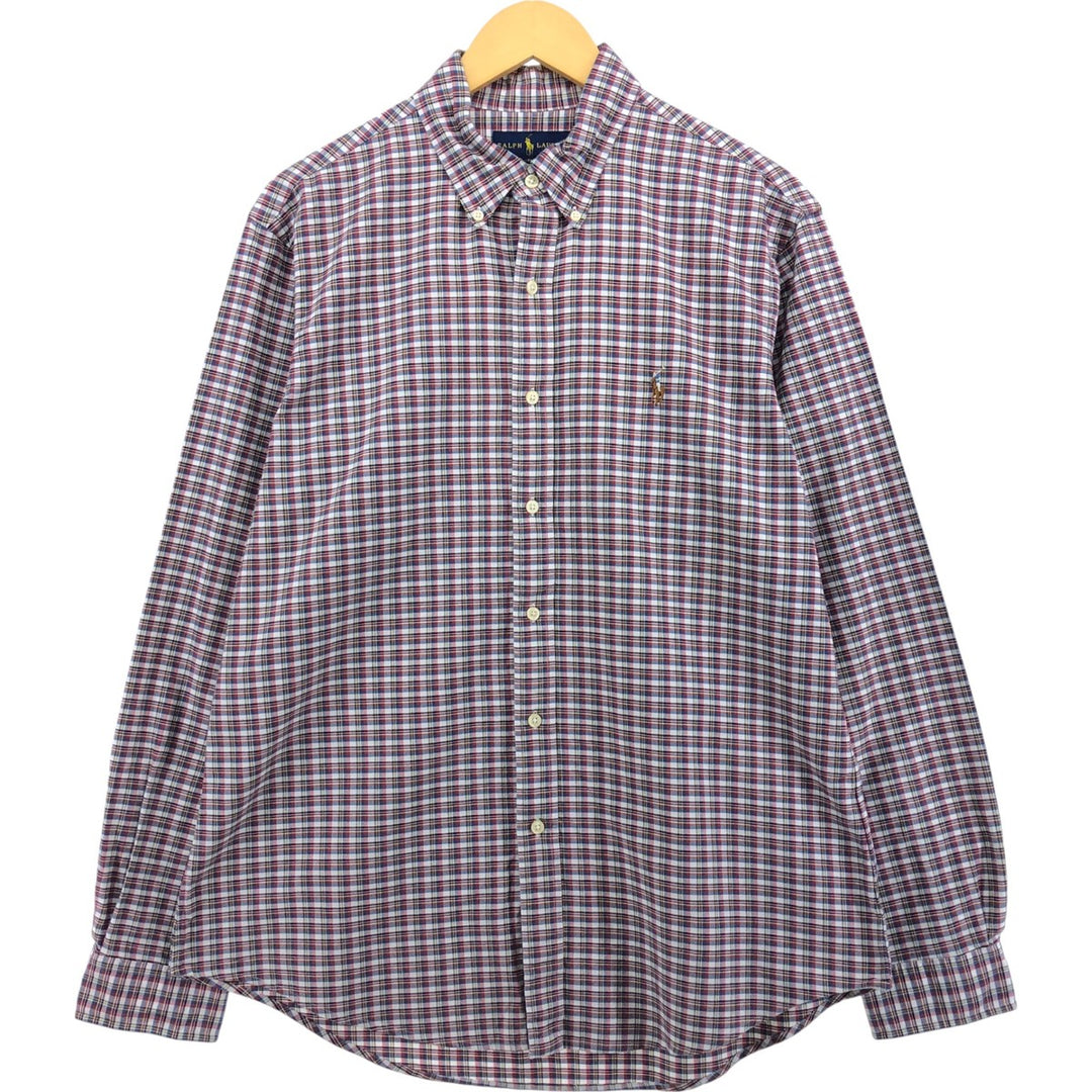 Ralph Lauren CUSTOM FIT long sleeve button down check shirt, men's size L cotton Blue type light blue Vintage Second Hand
