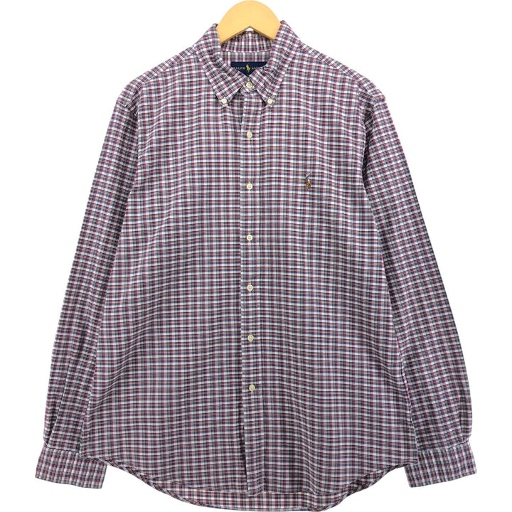 Ralph Lauren CUSTOM FIT long sleeve button down check shirt, men's size L cotton Blue type light blue Vintage Second Hand