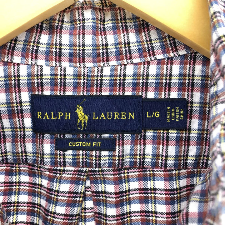 Ralph Lauren CUSTOM FIT long sleeve button down check shirt, men's size L cotton Blue type light blue Vintage Second Hand
