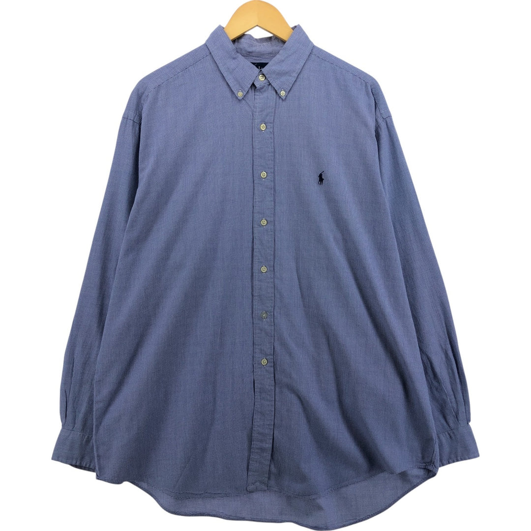 Ralph Lauren BLAKE long sleeve button down check shirt, men's XL size cotton Blue type light blue Vintage Second Hand