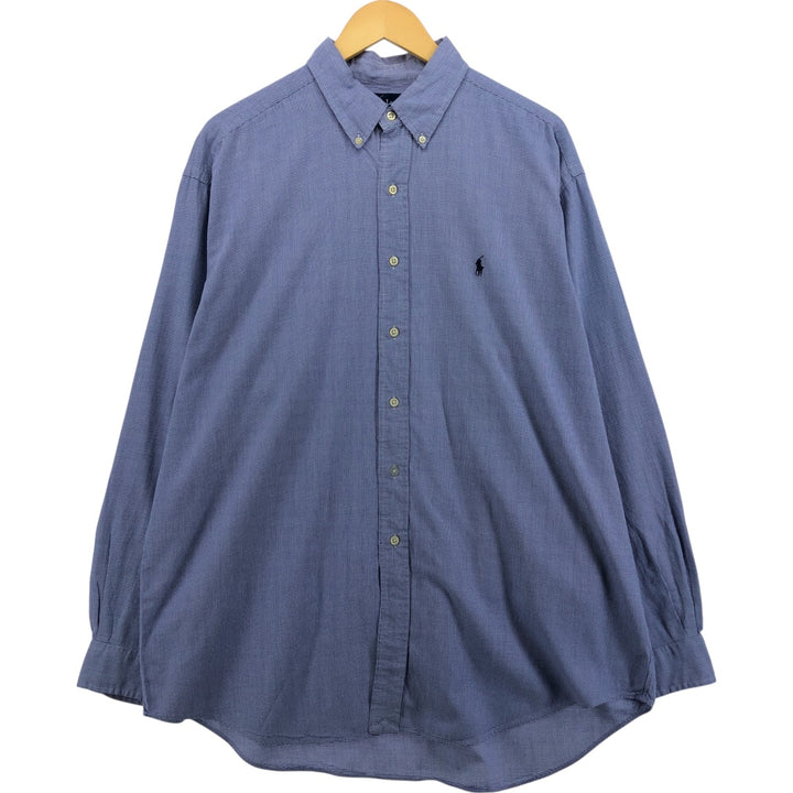Ralph Lauren BLAKE long sleeve button down check shirt, men's XL size cotton Blue type light blue Vintage Second Hand