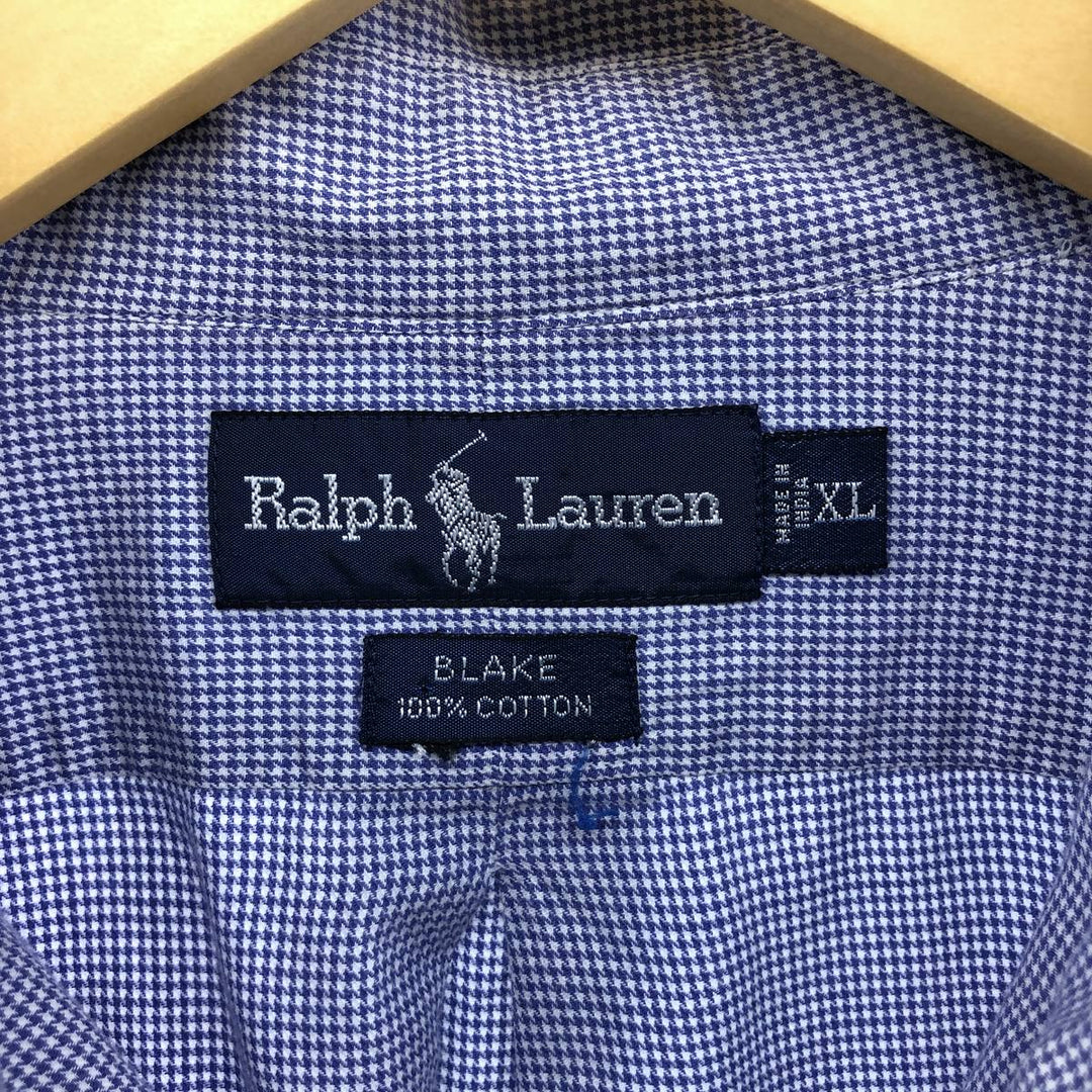 Ralph Lauren BLAKE long sleeve button down check shirt, men's XL size cotton Blue type light blue Vintage Second Hand