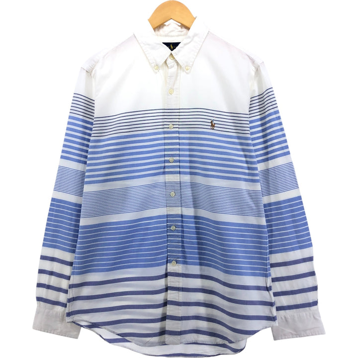 Ralph Lauren Slim Fit Stretch Oxford Striped Pattern Long Sleeve Button Down Shirt Men's Size L cotton white type Vintage Second Hand