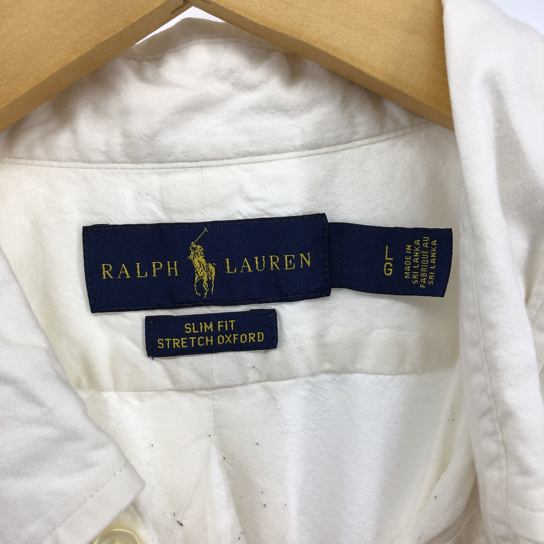Ralph Lauren Slim Fit Stretch Oxford Striped Pattern Long Sleeve Button Down Shirt Men's Size L cotton white type Vintage Second Hand