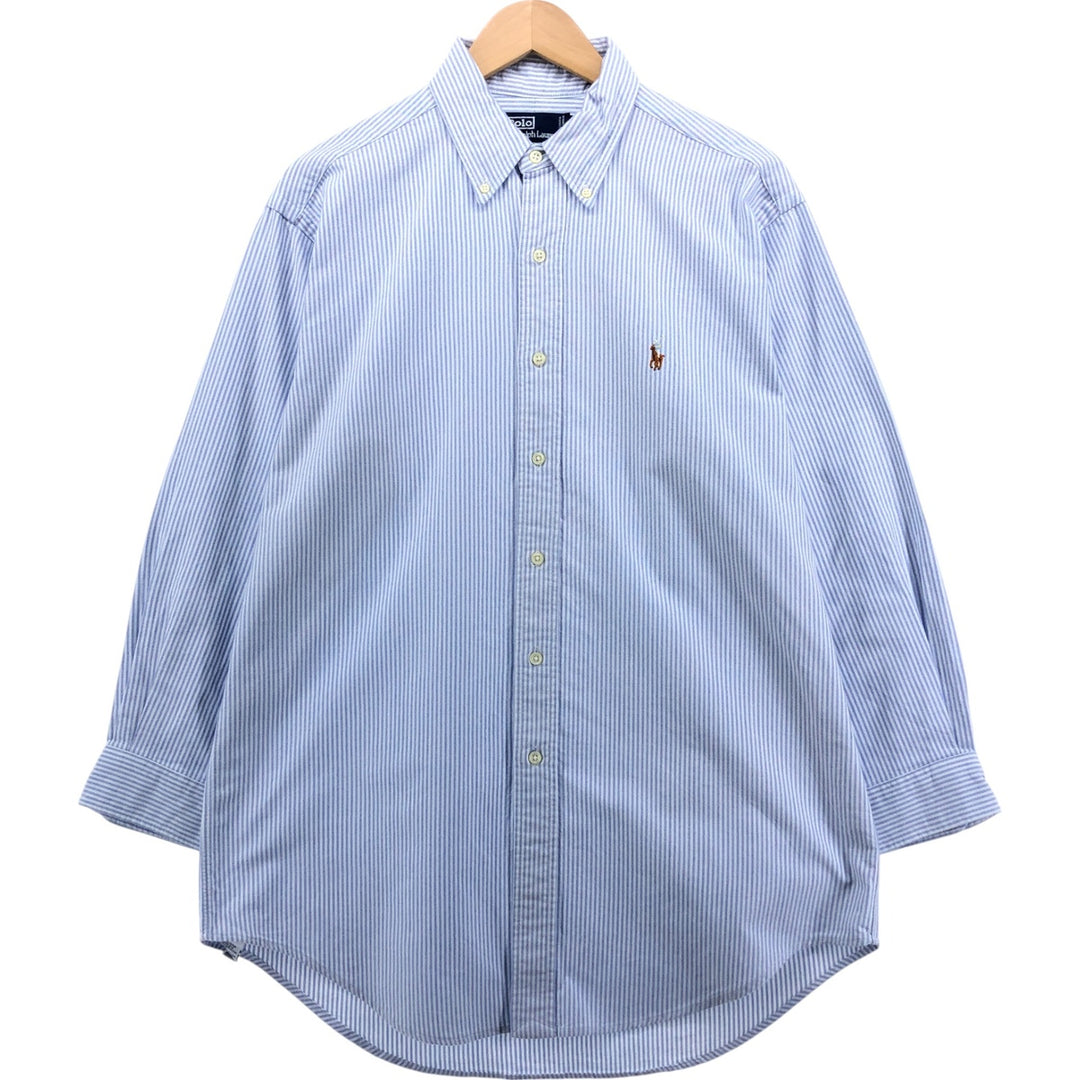 Ralph Lauren POLO by Ralph Lauren Long Sleeve Button-Down Striped Shirt Made in Canada Men's L cotton Blue type light blue Vintage Second Hand