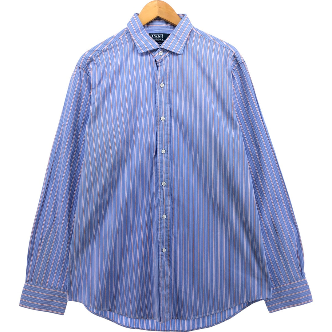 Ralph Lauren POLO by Ralph Lauren ESTATE Wide collar long sleeve striped shirt Men's L size cotton Blue type light blue Vintage Second Hand