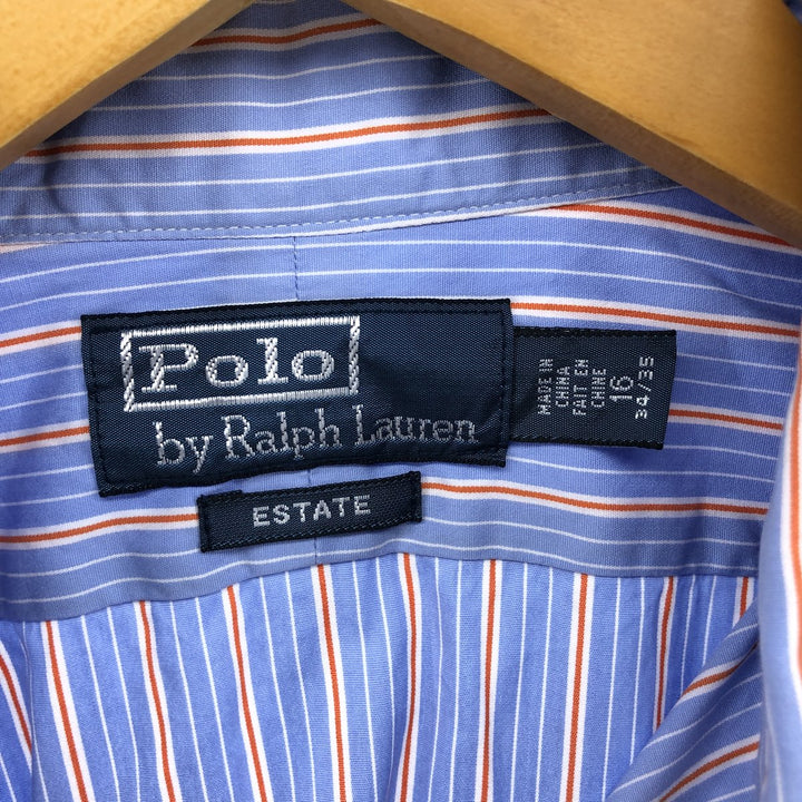 Ralph Lauren POLO by Ralph Lauren ESTATE Wide collar long sleeve striped shirt Men's L size cotton Blue type light blue Vintage Second Hand