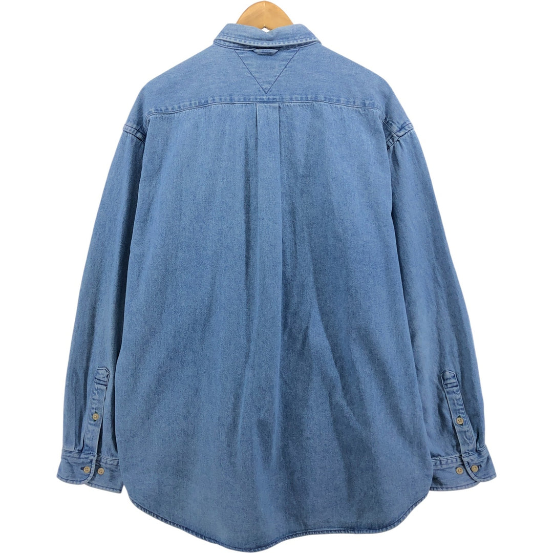 Vintage 90'S Tommy Hilfiger long-sleeved button-down denim shirt, size L, men's size L cotton blue type Vintage Second Hand