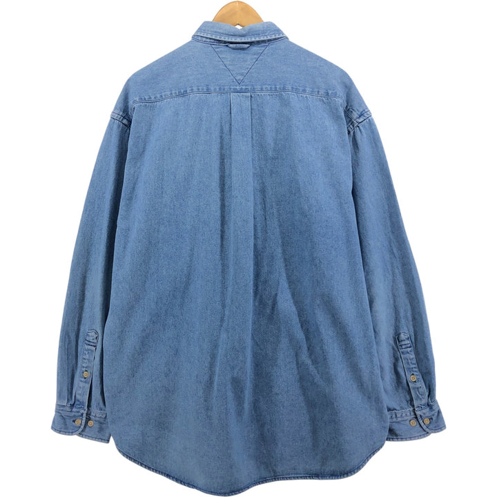 Vintage 90'S Tommy Hilfiger long-sleeved button-down denim shirt, size L, men's size L cotton blue type Vintage Second Hand