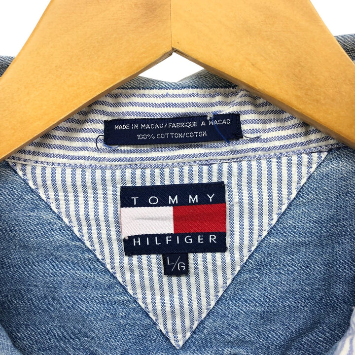 Vintage 90'S Tommy Hilfiger long-sleeved button-down denim shirt, size L, men's size L cotton blue type Vintage Second Hand