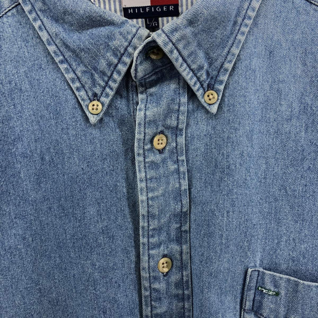 Vintage 90'S Tommy Hilfiger long-sleeved button-down denim shirt, size L, men's size L cotton blue type Vintage Second Hand