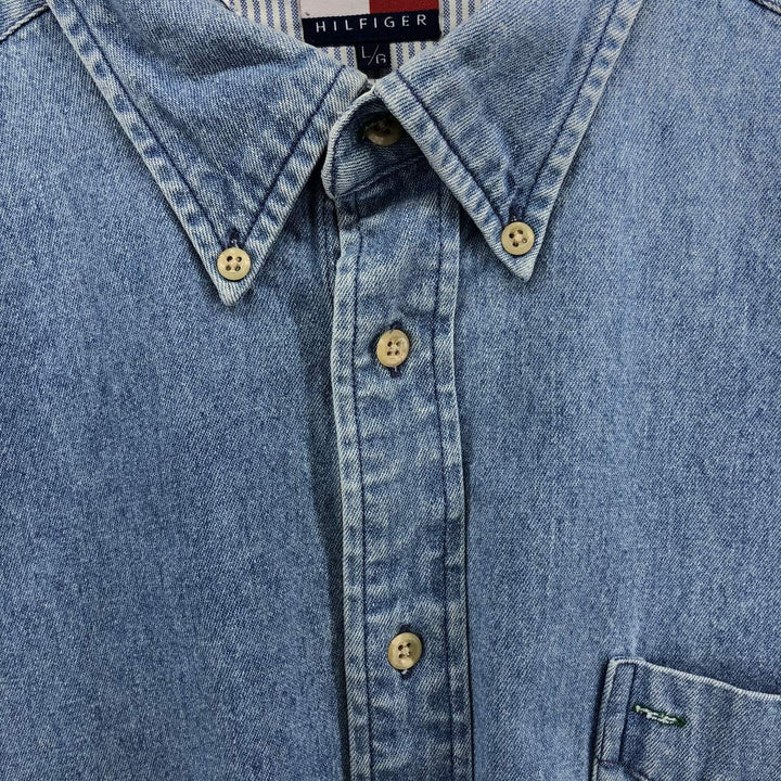 Vintage 90'S Tommy Hilfiger long-sleeved button-down denim shirt, size L, men's size L cotton blue type Vintage Second Hand