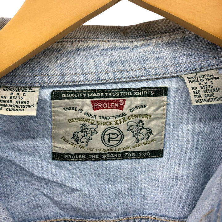 PROLEN Long Sleeve Denim Shirt, Men's Size L cotton Blue type light blue Vintage Second Hand