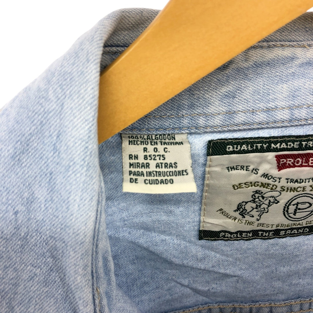 PROLEN Long Sleeve Denim Shirt, Men's Size L cotton Blue type light blue Vintage Second Hand