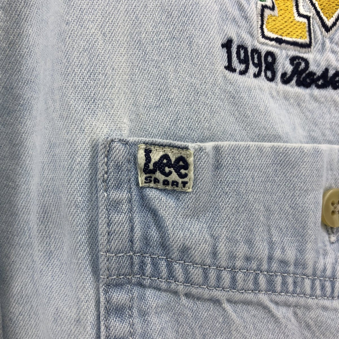 Vintage 1990'S Lee Sport University of Michigan Rose Bowl 1998 Long Sleeve Button-Down Denim Shirt, Men's Size Large cotton Blue type light blue Vintage Second Hand