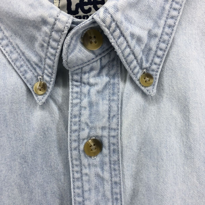 Vintage 1990'S Lee Sport University of Michigan Rose Bowl 1998 Long Sleeve Button-Down Denim Shirt, Men's Size Large cotton Blue type light blue Vintage Second Hand