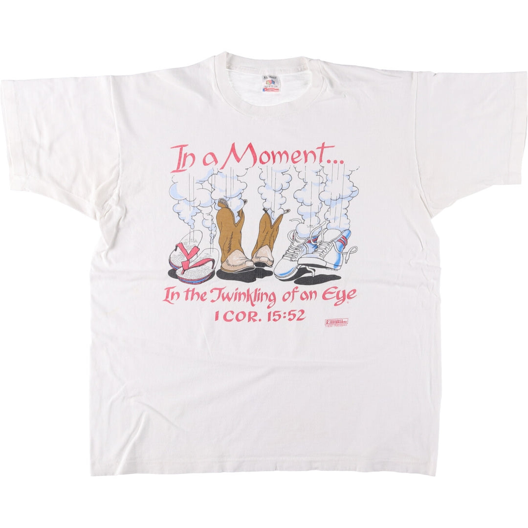 90'S Fruit of the Loom Letter to the Corinthians Message Print T-Shirt, Made in USA, Men's XL, Vintage cotton white type Vintage Second Hand