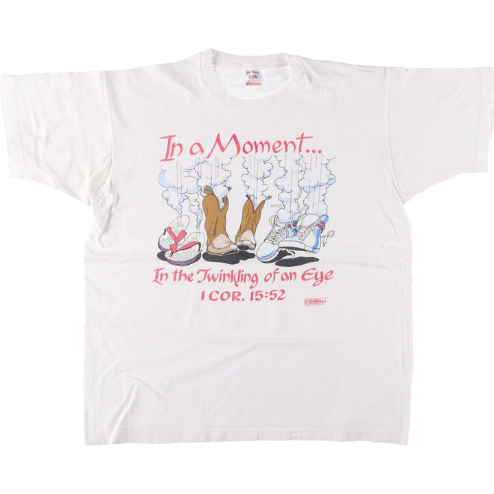 90'S Fruit of the Loom Letter to the Corinthians Message Print T-Shirt, Made in USA, Men's XL, Vintage cotton white type Vintage Second Hand