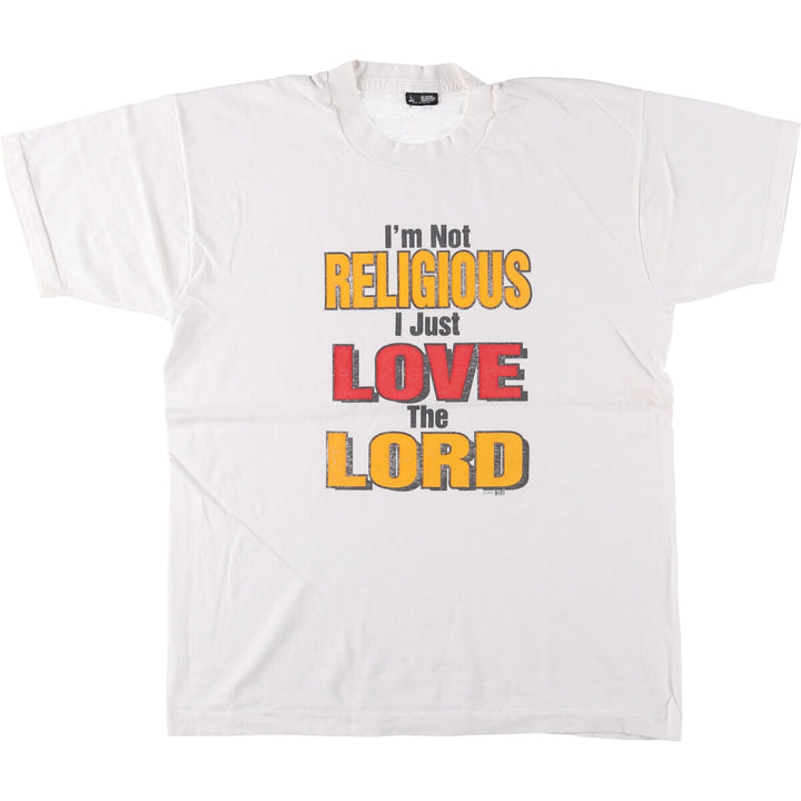 90'S Vintage Message Print T-Shirt, Made in USA, Men's Size L cotton white type Vintage Second Hand