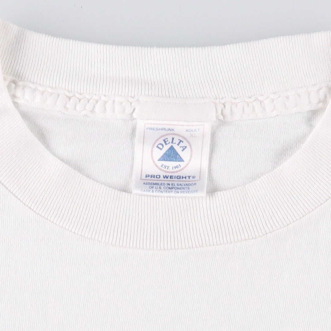 00'S Delta DELTA Printed T-shirt Men's XL size cotton white type Vintage Second Hand
