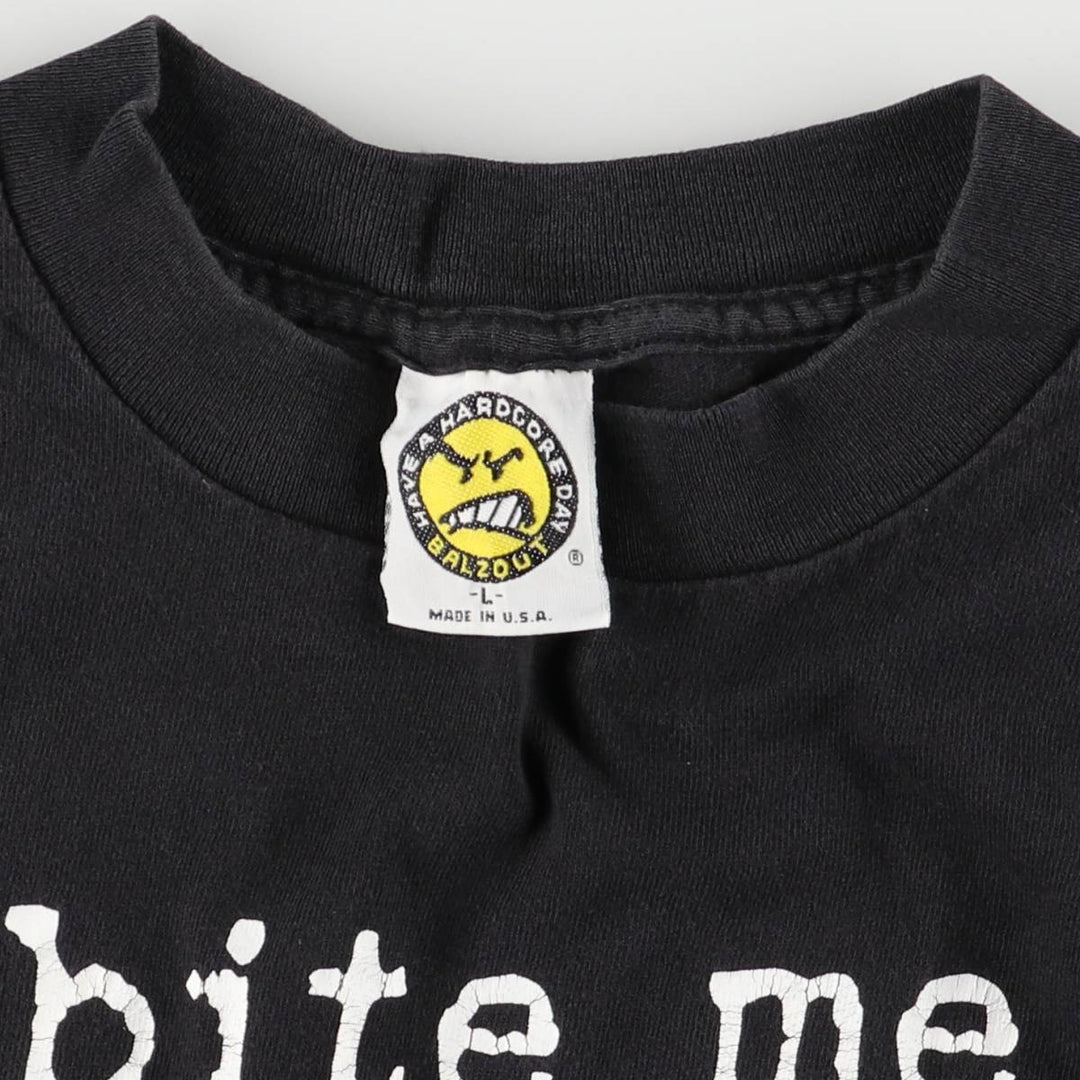 90'S BALZOUT message printed T-shirt, made in USA, men's size L, vintage cotton black type Vintage Second Hand