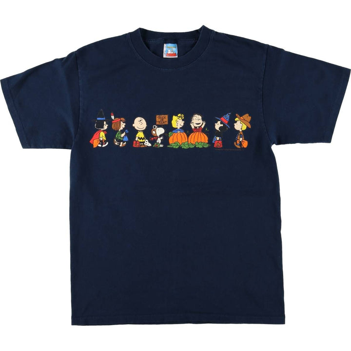 YAZBEK PEANUTS Character Print T-Shirt, Men's Size M cotton navy blue type Vintage Second Hand
