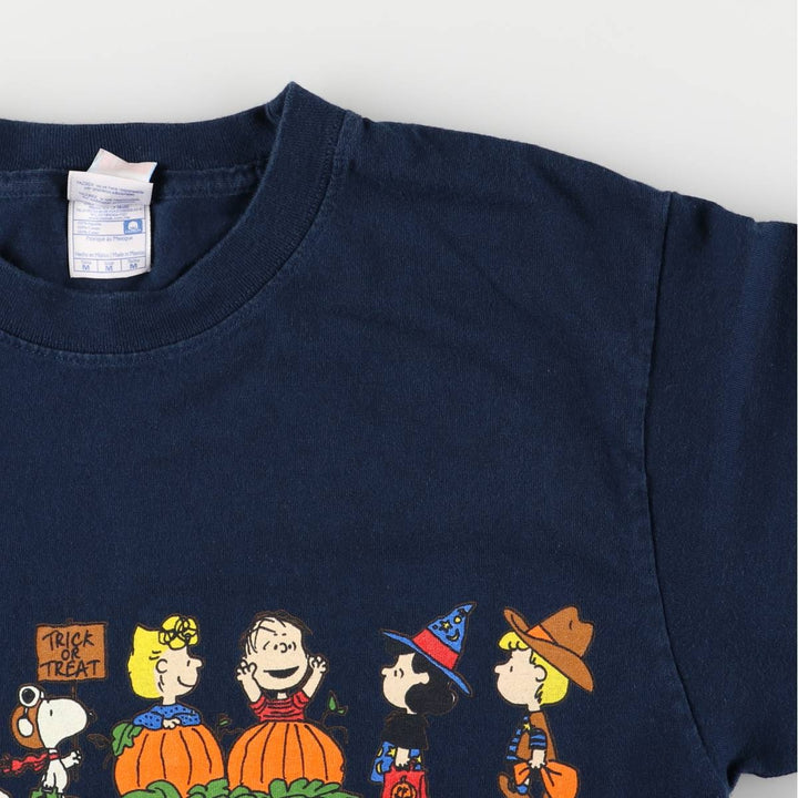 YAZBEK PEANUTS Character Print T-Shirt, Men's Size M cotton navy blue type Vintage Second Hand