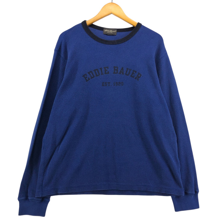 Eddie Bauer Thermal Ron T-shirt, Waffle, Men's L size cotton blue type Vintage Second Hand