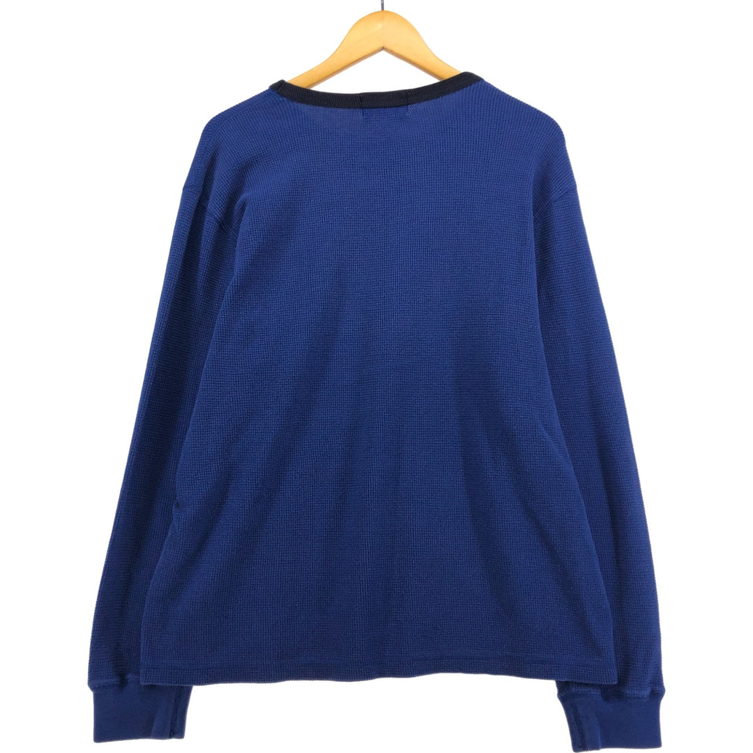 Eddie Bauer Thermal Ron T-shirt, Waffle, Men's L size cotton blue type Vintage Second Hand