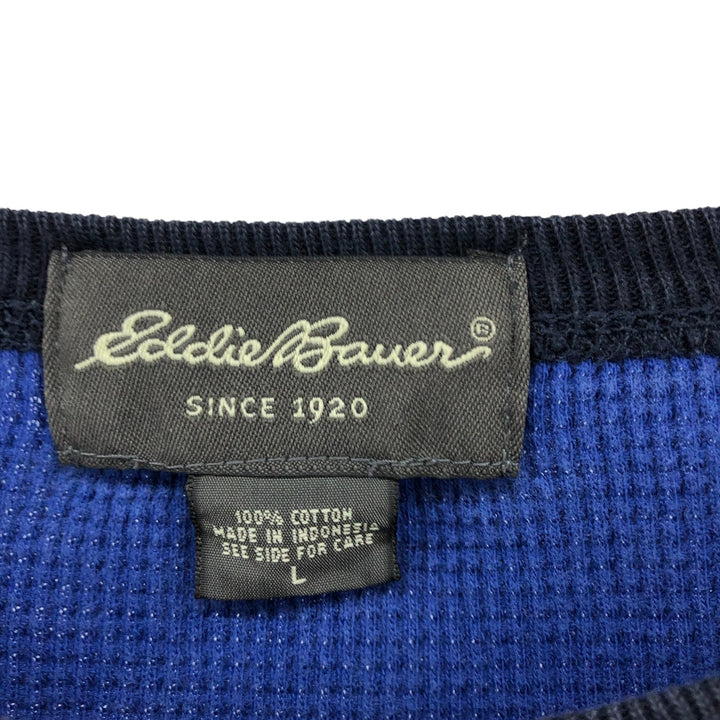 Eddie Bauer Thermal Ron T-shirt, Waffle, Men's L size cotton blue type Vintage Second Hand