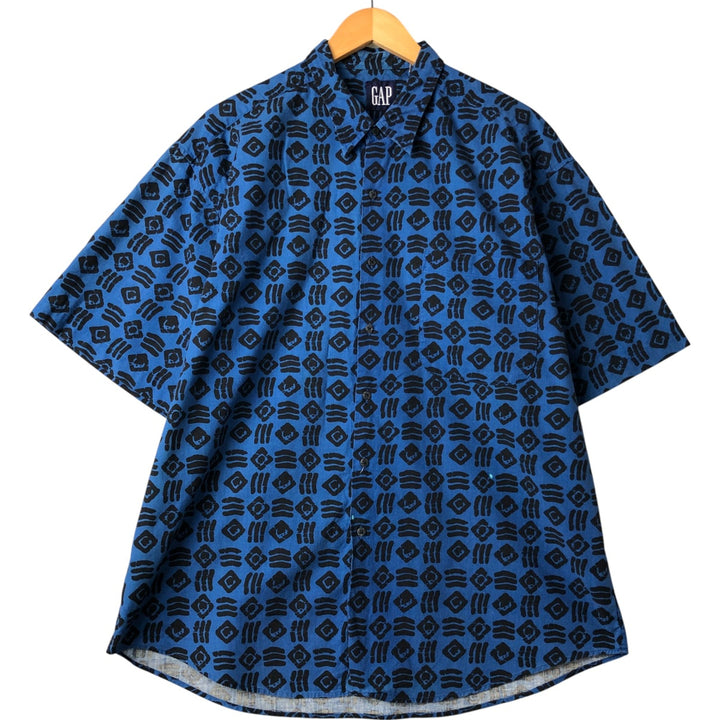 90'S GAP Old Gap all-over print short-sleeve cotton shirt, men's XL size, vintage cotton blue type Vintage Second Hand