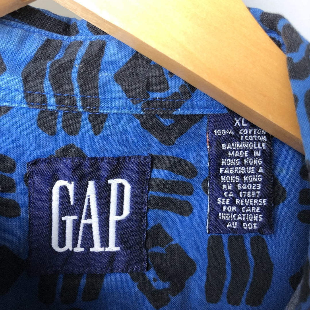 90'S GAP Old Gap all-over print short-sleeve cotton shirt, men's XL size, vintage cotton blue type Vintage Second Hand