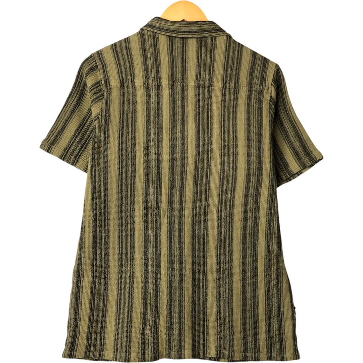 STUSSY Stripe Pattern Short Sleeve Open Collar Cotton Shirt Men's XL cotton Khaki type sage green Vintage Second Hand