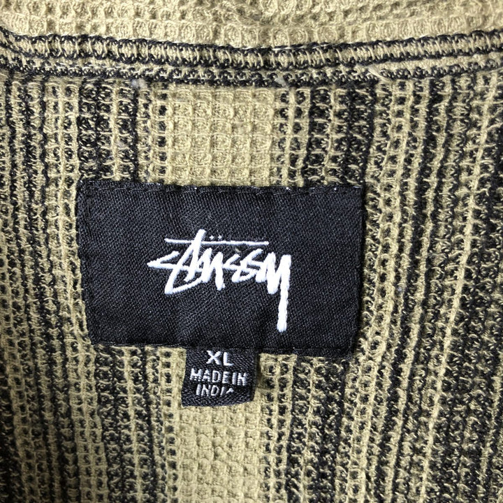 STUSSY Stripe Pattern Short Sleeve Open Collar Cotton Shirt Men's XL cotton Khaki type sage green Vintage Second Hand