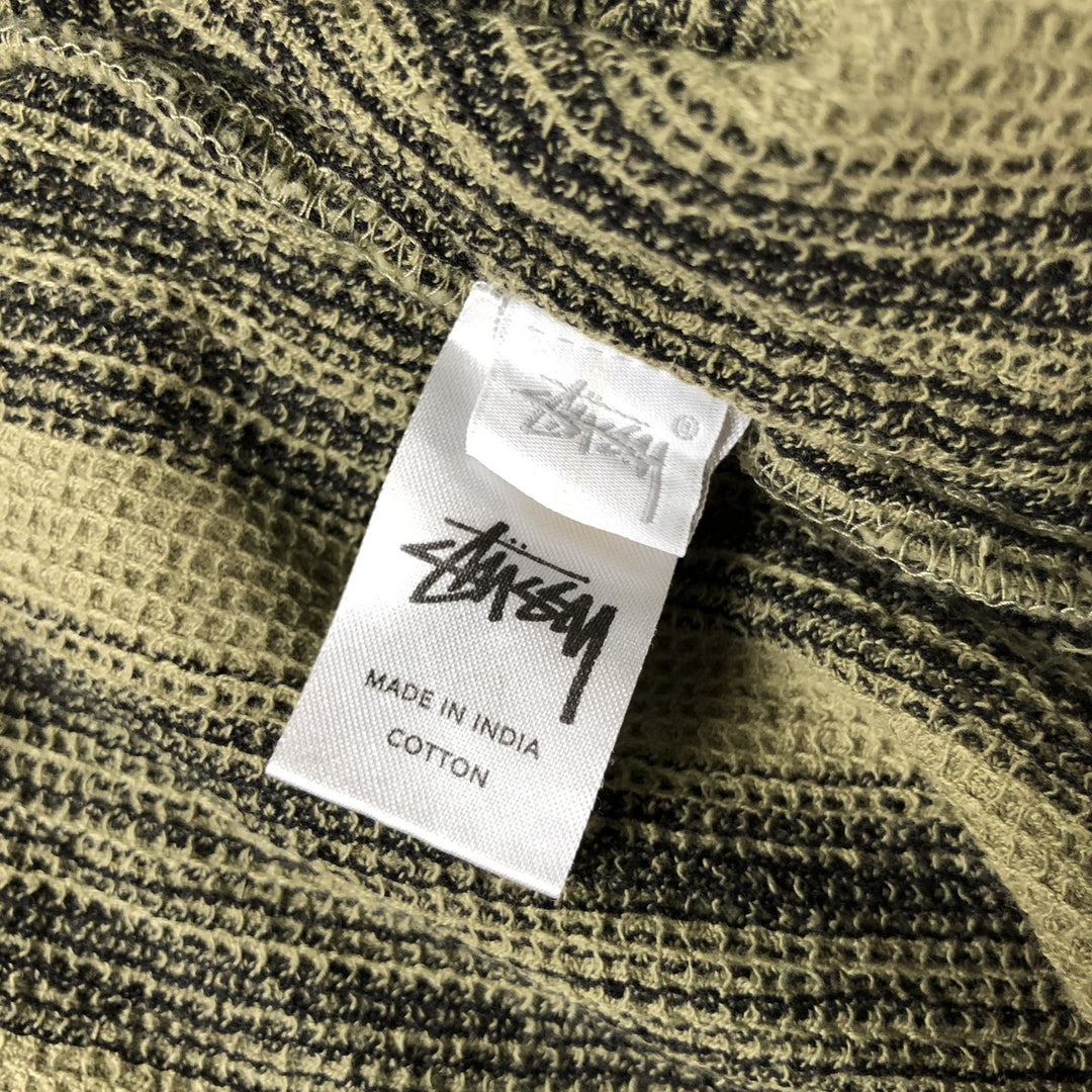 STUSSY Stripe Pattern Short Sleeve Open Collar Cotton Shirt Men's XL cotton Khaki type sage green Vintage Second Hand