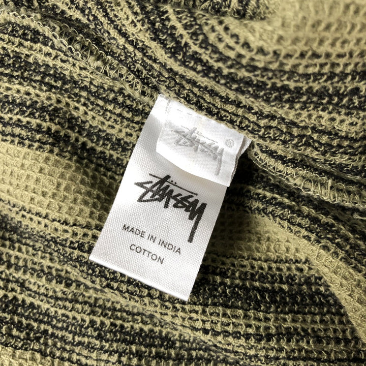 STUSSY Stripe Pattern Short Sleeve Open Collar Cotton Shirt Men's XL cotton Khaki type sage green Vintage Second Hand