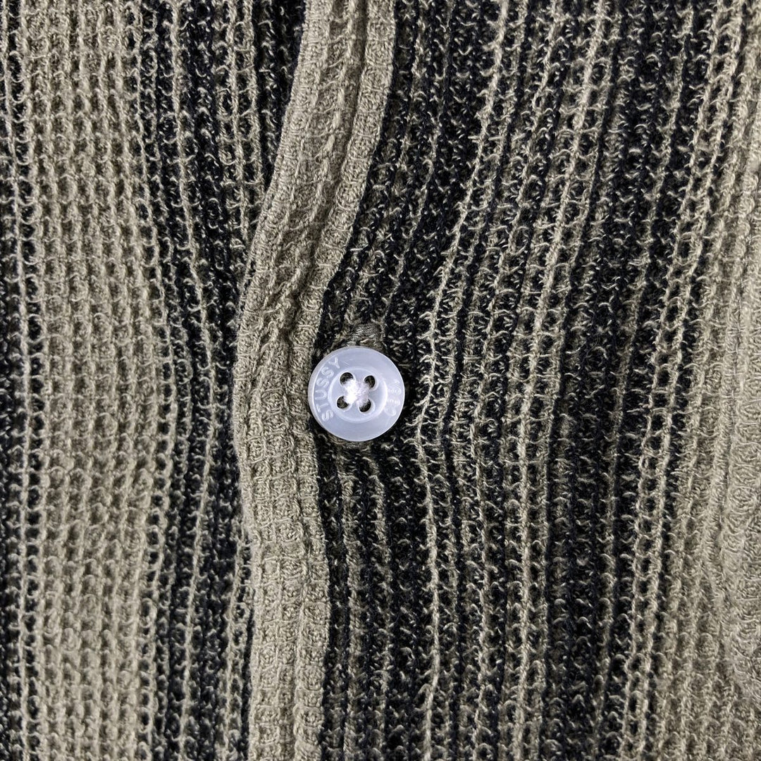 STUSSY Stripe Pattern Short Sleeve Open Collar Cotton Shirt Men's XL cotton Khaki type sage green Vintage Second Hand