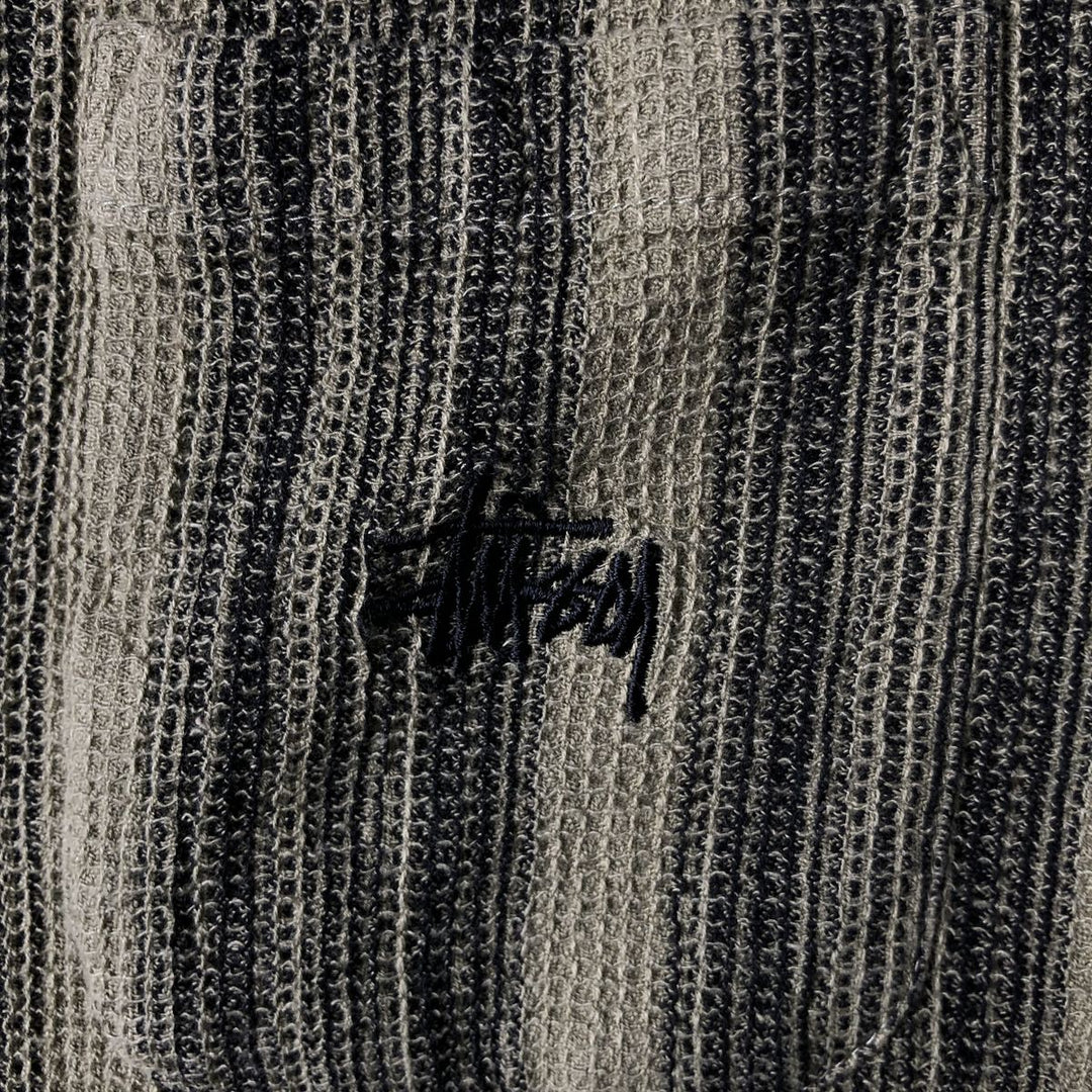 STUSSY Stripe Pattern Short Sleeve Open Collar Cotton Shirt Men's XL cotton Khaki type sage green Vintage Second Hand