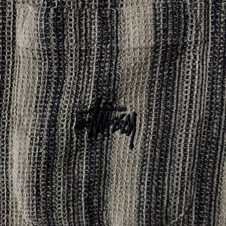 STUSSY Stripe Pattern Short Sleeve Open Collar Cotton Shirt Men's XL cotton Khaki type sage green Vintage Second Hand