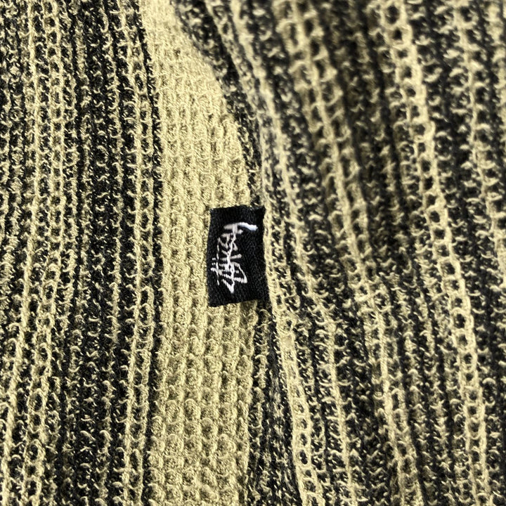 STUSSY Stripe Pattern Short Sleeve Open Collar Cotton Shirt Men's XL cotton Khaki type sage green Vintage Second Hand