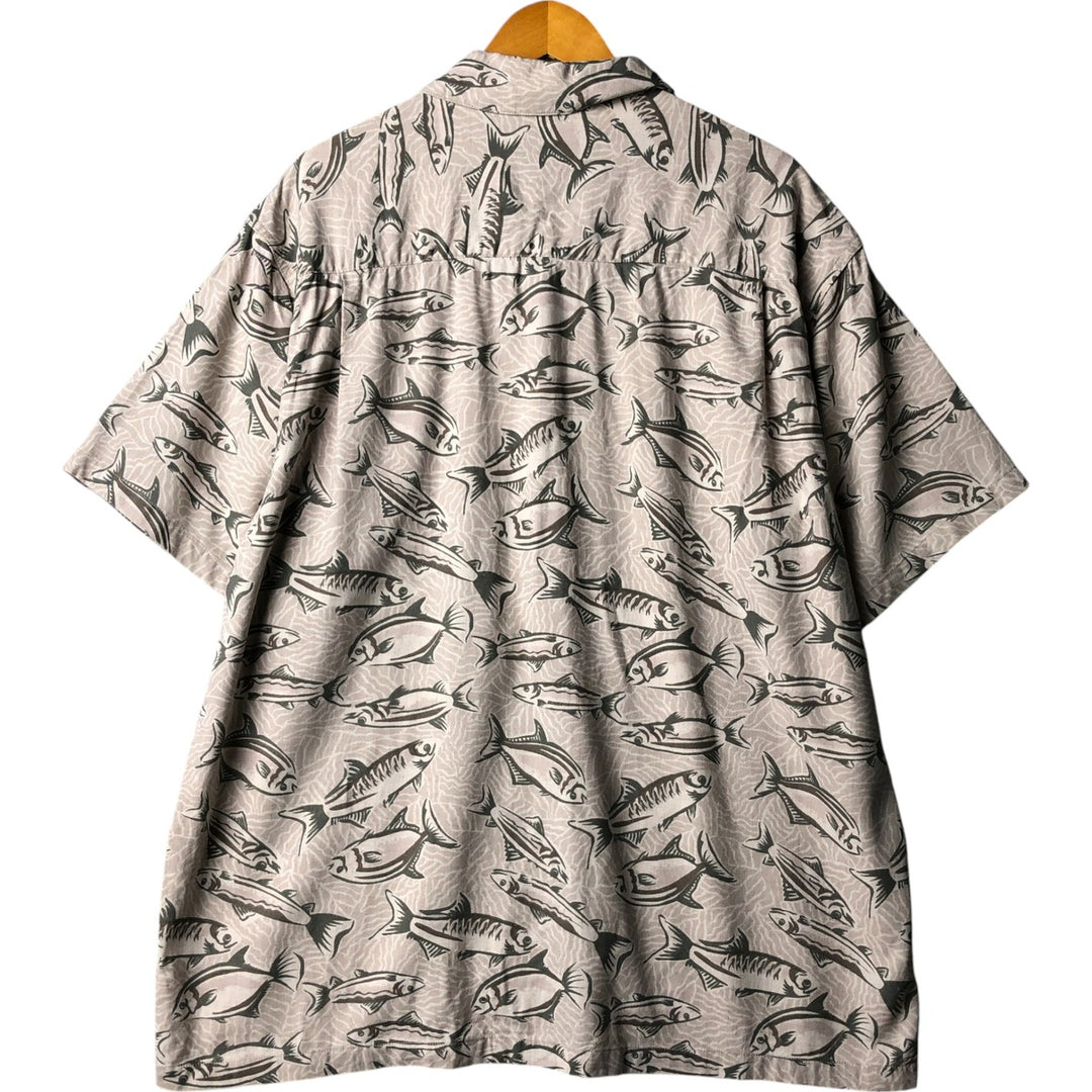 90'S Vintage Columbia All-Over Fish Print Short Sleeve Open Collar Rayon Box Shirt, Men's Size L Rayon Beige type Vintage Second Hand