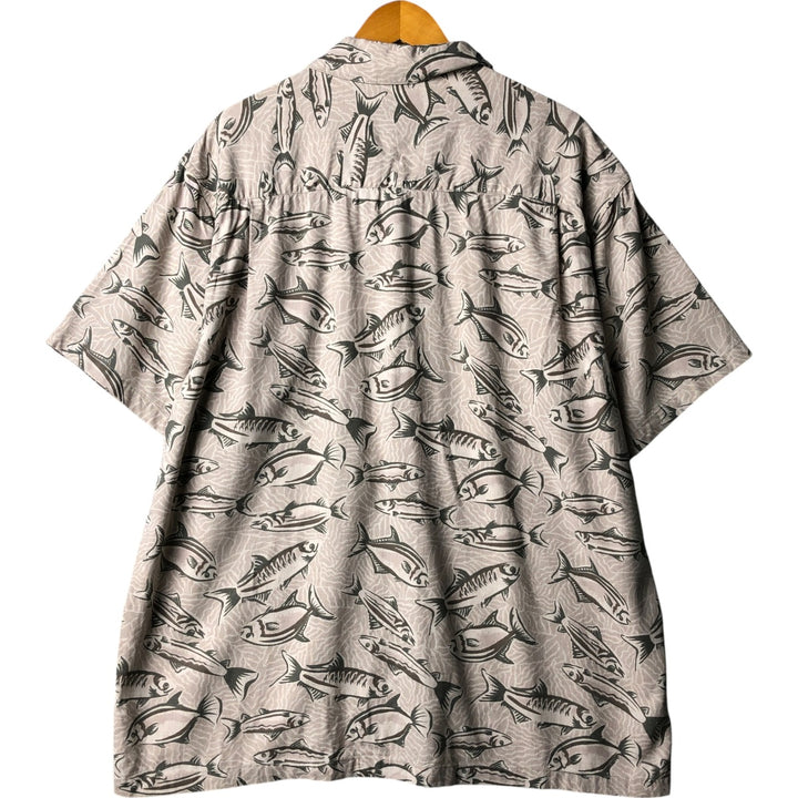 90'S Vintage Columbia All-Over Fish Print Short Sleeve Open Collar Rayon Box Shirt, Men's Size L Rayon Beige type Vintage Second Hand