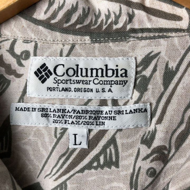 90'S Vintage Columbia All-Over Fish Print Short Sleeve Open Collar Rayon Box Shirt, Men's Size L Rayon Beige type Vintage Second Hand