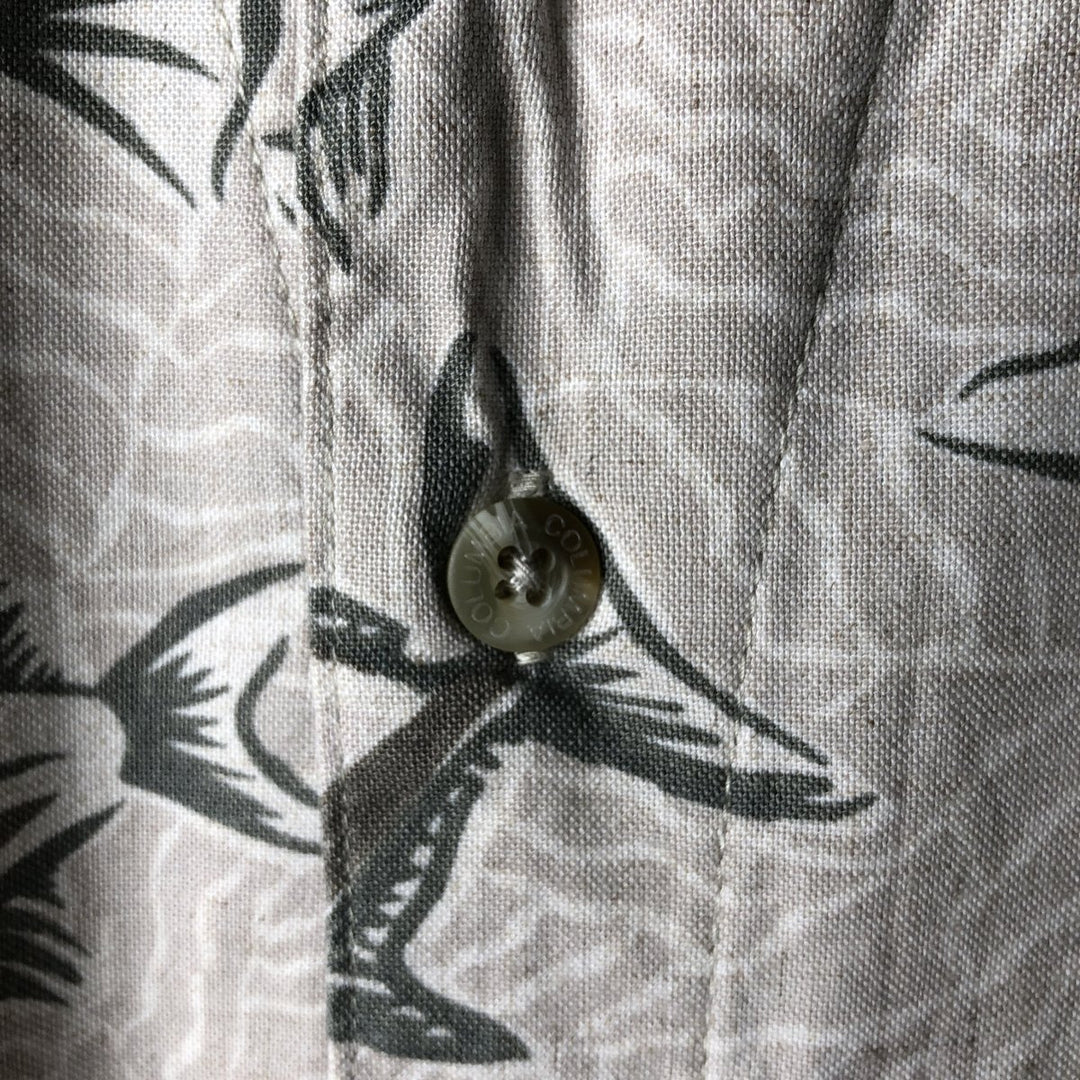 90'S Vintage Columbia All-Over Fish Print Short Sleeve Open Collar Rayon Box Shirt, Men's Size L Rayon Beige type Vintage Second Hand