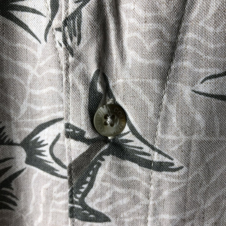 90'S Vintage Columbia All-Over Fish Print Short Sleeve Open Collar Rayon Box Shirt, Men's Size L Rayon Beige type Vintage Second Hand