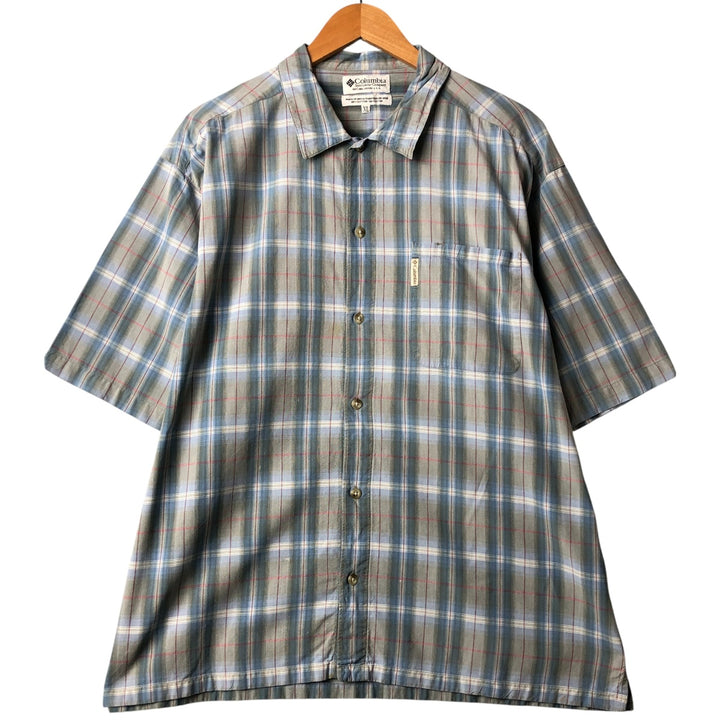 90s-00'S Columbia Short Sleeve Cotton Check Shirt Box Shirt Men's XL Vintage cotton Blue type light blue Vintage Second Hand