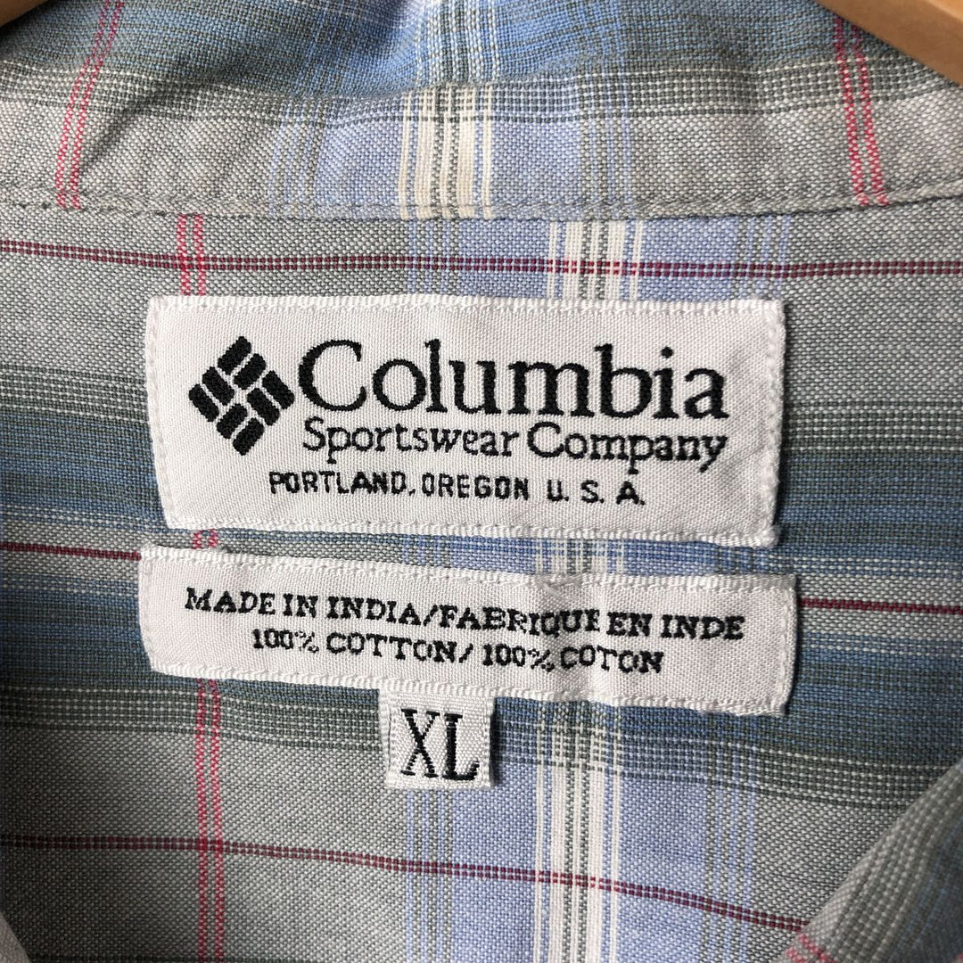 90s-00'S Columbia Short Sleeve Cotton Check Shirt Box Shirt Men's XL Vintage cotton Blue type light blue Vintage Second Hand