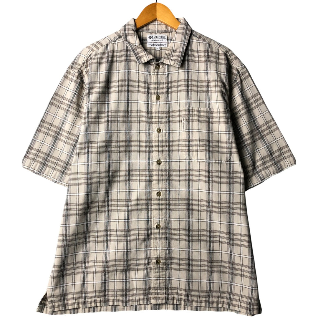 90s-00'S Columbia Short Sleeve Cotton Check Shirt Box Shirt Men's L Size Vintage cotton Beige type Vintage Second Hand